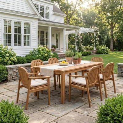 ModernLuxe 7pcs Outdoor Dining Set, Acacia Wood Patio Dining Table Set with 6 Armchairs, Teak Finish Outdoor Furniture Set with Beige Cushions | Target