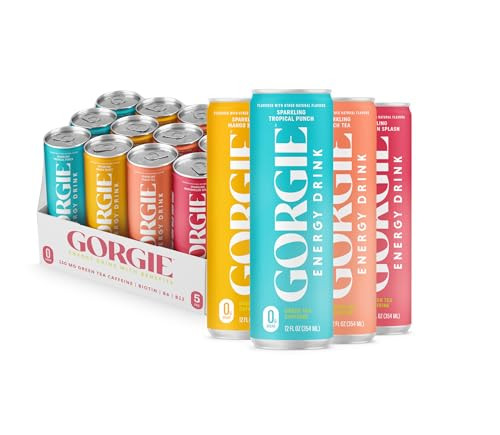 GORGIE Best Sellers Variety Sugar Free Energy Drink, Green Tea, 12 Pack | Amazon (US)