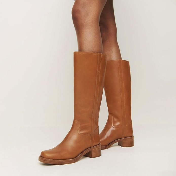 Women's Banana Knee High Boots Square Toe Chunky Block Heel Comfortable Low Heel Pull on Wide Cal... | Amazon (US)