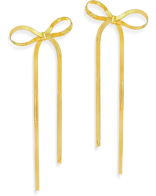 Sonateomber long gold chain tassel earrings - 14k gold plated brass anchor snake chain – with r... | Amazon (US)