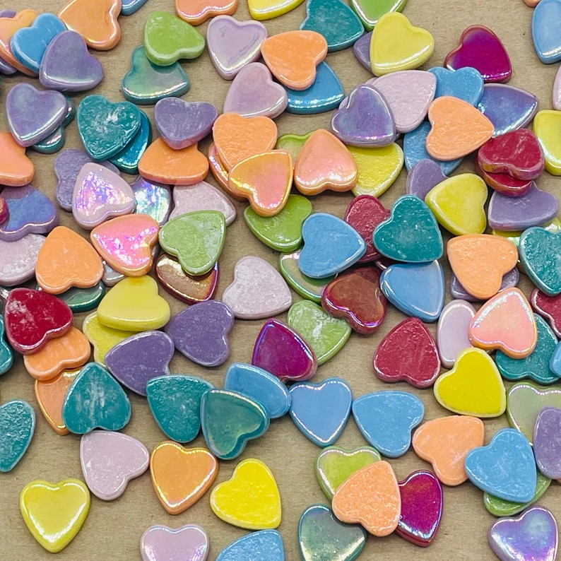 24 Iridescent Ceramic Heart Tiles - Etsy | Etsy (US)