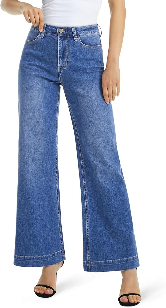 ONESO Flare Jeans for Women High Waist Wide Leg Womens Jeans Stretch Tummy Control Baggy Denim Pa... | Amazon (US)