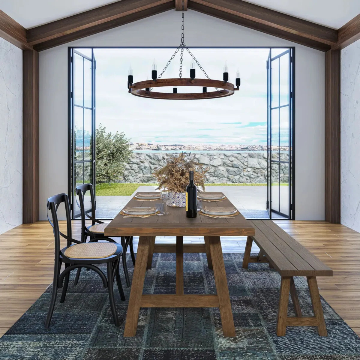Cascais Rectangular 72'' Solid Wood Table with Farmhouse Base | Wayfair North America
