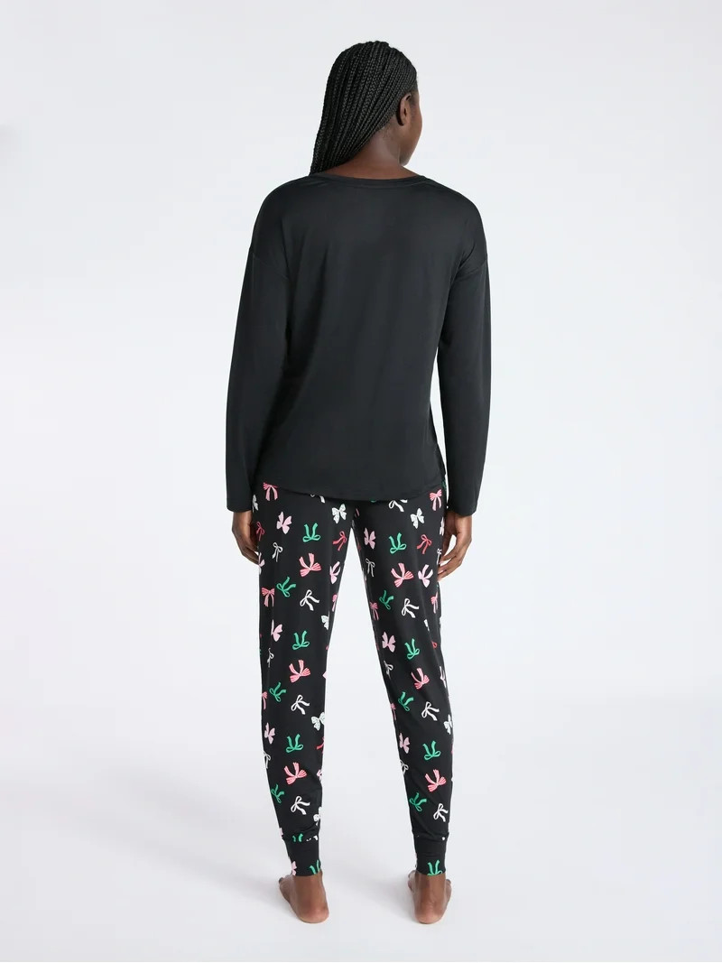 Joyspun Women's Dreamy Soft Collection Long Sleeve Sleep Top and Joggers Pajamas Set, 2-Piece, Si... | Walmart (US)