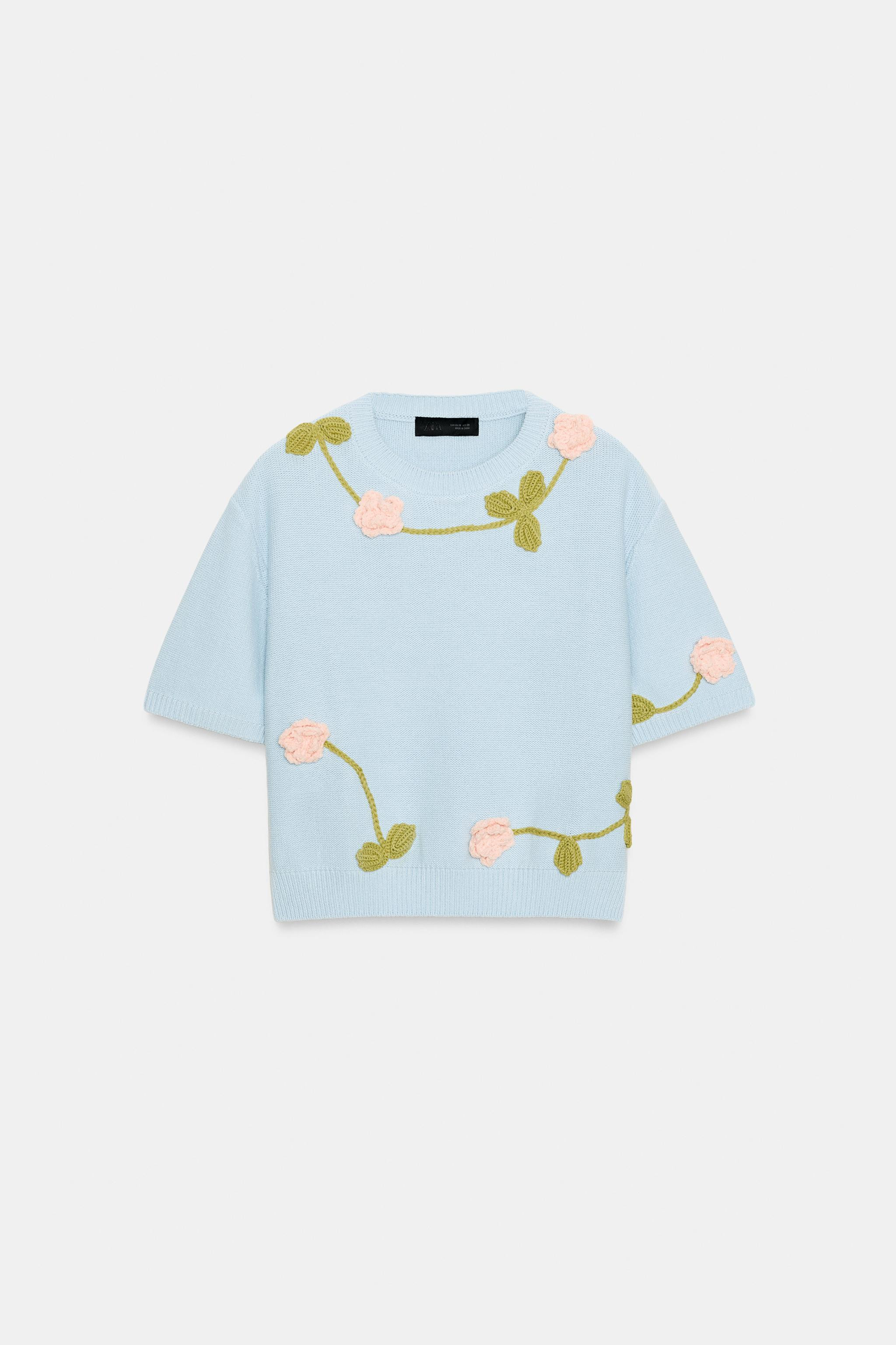 KNIT FLORAL SHORT SLEEVE JUMPER | Zara US