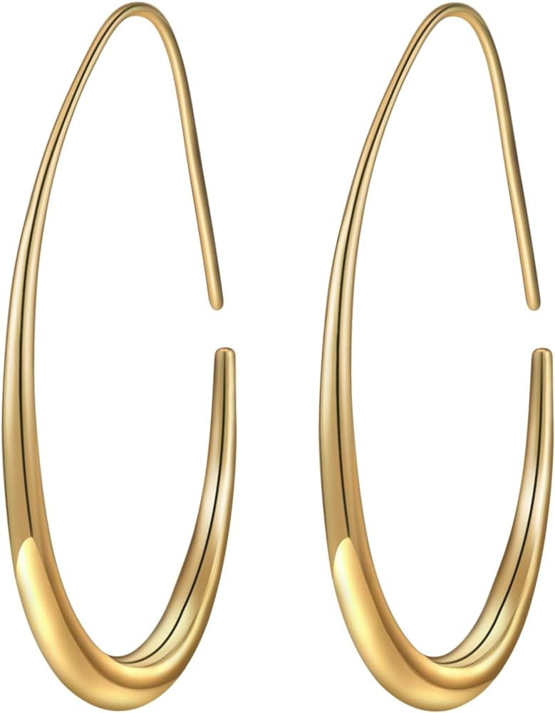 Lightweight Teardrop Hoop Earrings for Women - 14k Gold/White Gold Plated Large Oval Pull Through... | Amazon (US)