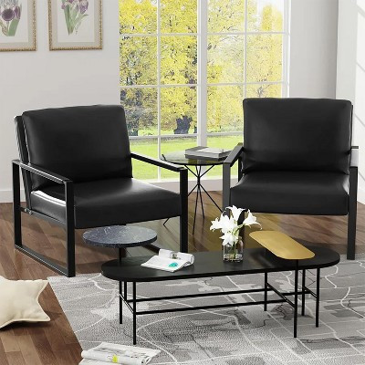 Hooseng Modern Accent Chair Set of 2, Armchairs with PU Leather Upholstery, Single Upholstered Sofa Chair, Ergonomic Lounge Living Room Chair, Black | Target