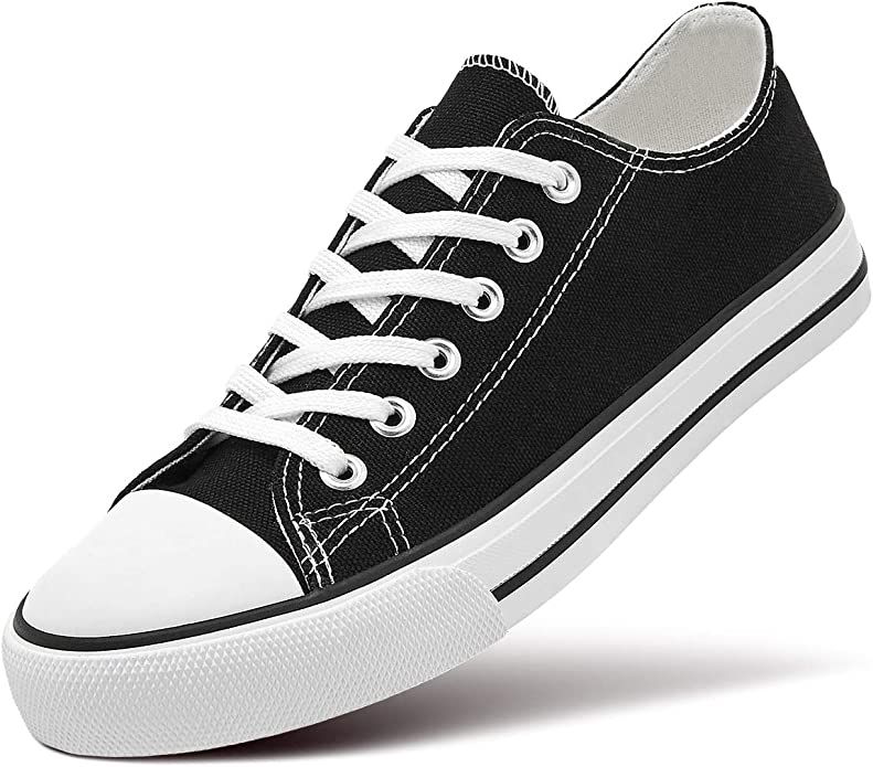 ZGR Women’s Canvas Low Top Sneaker Lace-up Classic Casual Shoes Black and White | Amazon (US)
