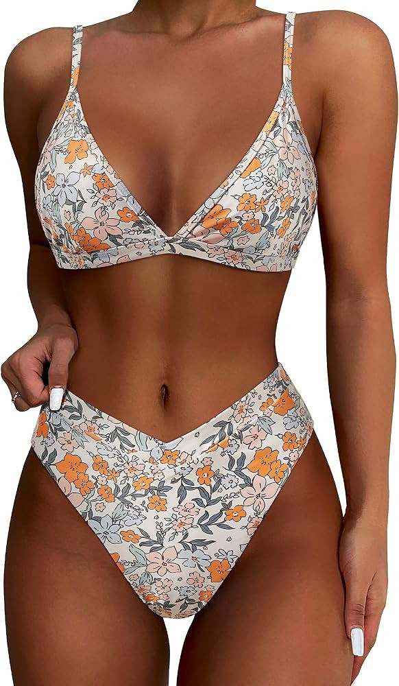 SUUKSESS Women Triangle High Cut Bikini Sets Sexy High Waisted 2 Piece Swimsuit | Amazon (US)