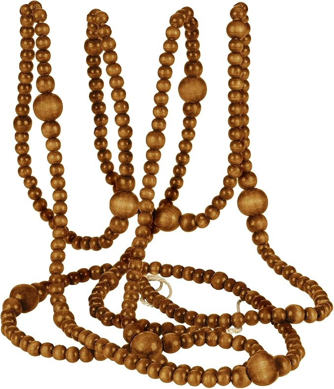 12 Feet Christmas Wooden Beads Garland Round Craft Farmhouse Vintage Wood Bead Garlands for Xmas ... | Amazon (US)