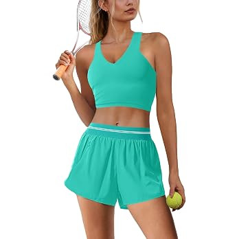 Womens 2 Piece Workout Sets Athletic Gym Outfits Two Piece Matching Sets Cropped Tank Tops and Sh... | Amazon (US)