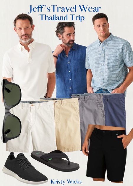 What Jeff’s packing for Thailand - his go to staples! 
His Chino shorts are a must during warm weather. Currently on sale under $42 use code WEEKEND. 🩳

Jeff loves the relaxed look of the Faherty short sleeve button down classic shirt.  Some colors on sale ✨ 
The Hurley hybrid shorts/bathing suit are so stylish and light weight. You can wear them from the beach to the restaurant!  

Most comfortable Sanuk flip flops 🩴 only $36 and his favorite Rayban sunglasses 🕶️  on sale for $151 originally $201. 

#LTKswim #LTKsalealert #LTKmens