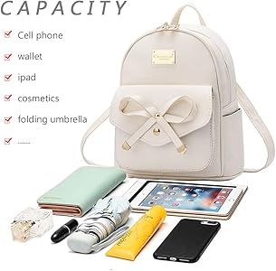 I IHAYNER Girls Bowknot Cute Leather Backpack Mini Backpack Purse for Women | Amazon (US)
