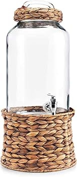 Modern 2 Gallon Wicker Basket Ice Cold Clear Glass Beverage Drink Dispenser With Spigot With Ratt... | Amazon (US)