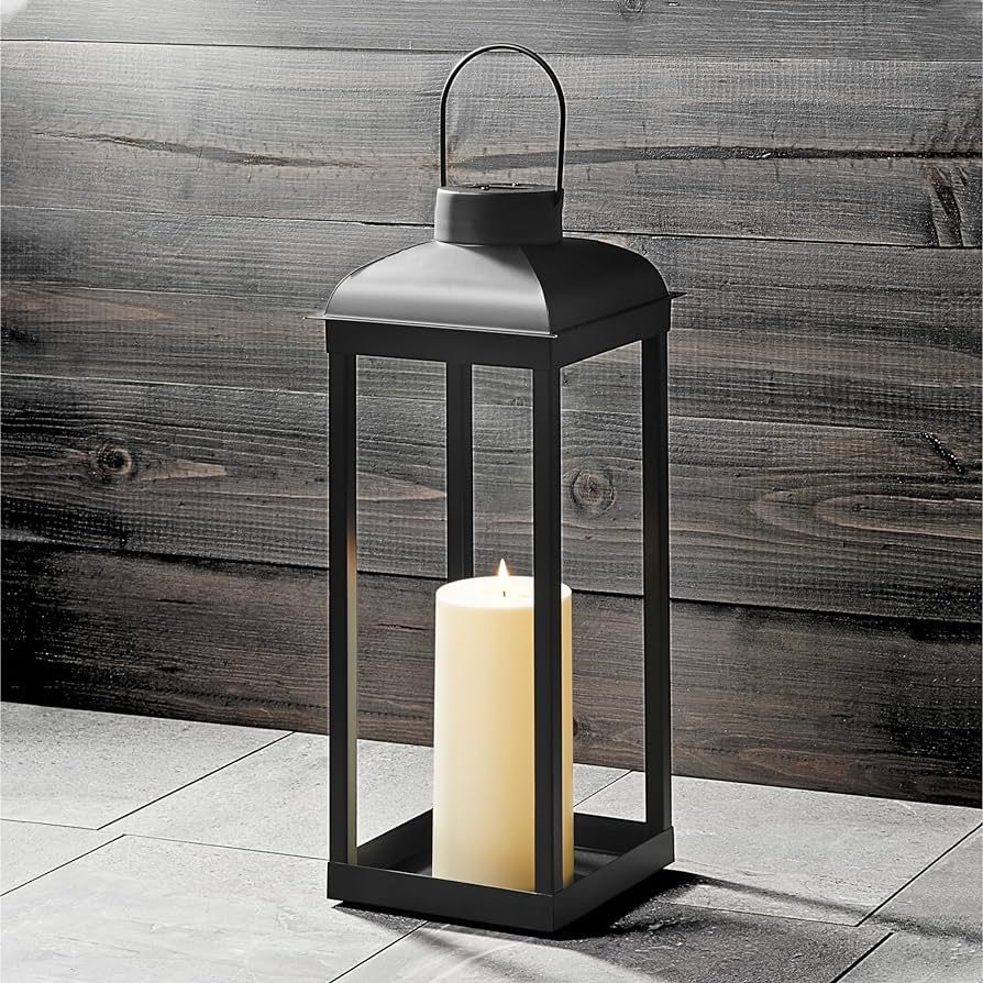 Outdoor Candle Lantern, Large - 18 Inch Tall, Solar Powered, Black Metal, Open Frame (No Glass), ... | Amazon (US)
