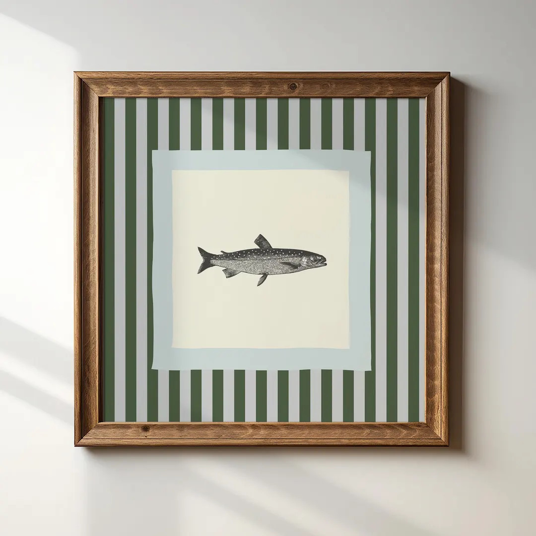 Green and Blue Striped Trout Fish Square Print, INSTANT, Digital Downloadable Wall Art, Trendy De... | Etsy (US)