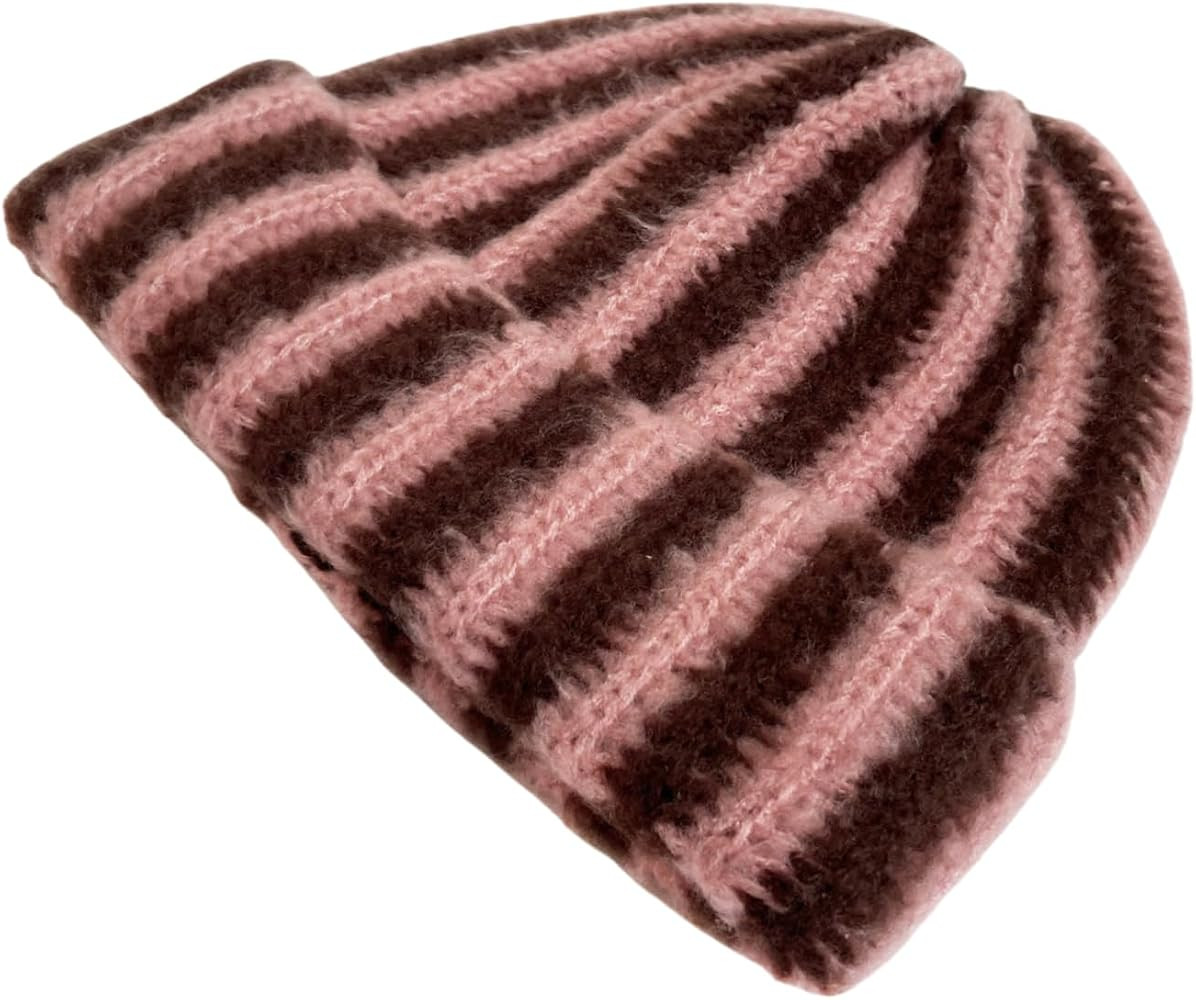Rib Knit Striped Beanie Cuffed Winter Warm Casual Daily Hat for Unisex Adults | Amazon (US)
