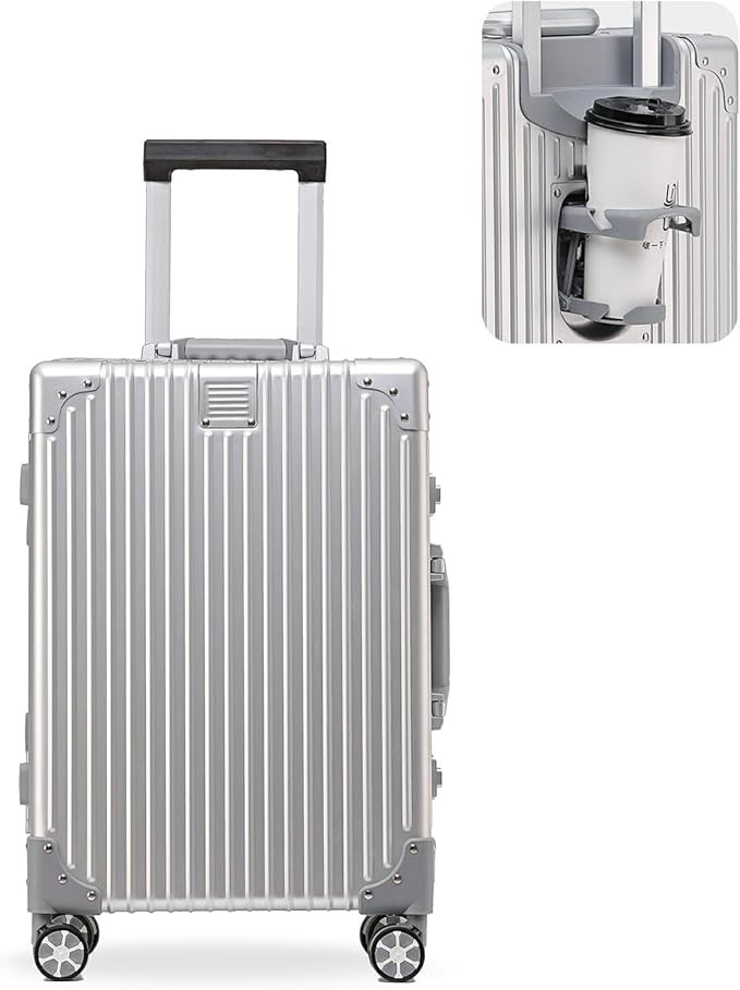 EclatVivid 22 Inch Luggage with Cup Holder, 100% All Aluminum Suitcase, Zipperless Aluminum Lugga... | Amazon (UK)