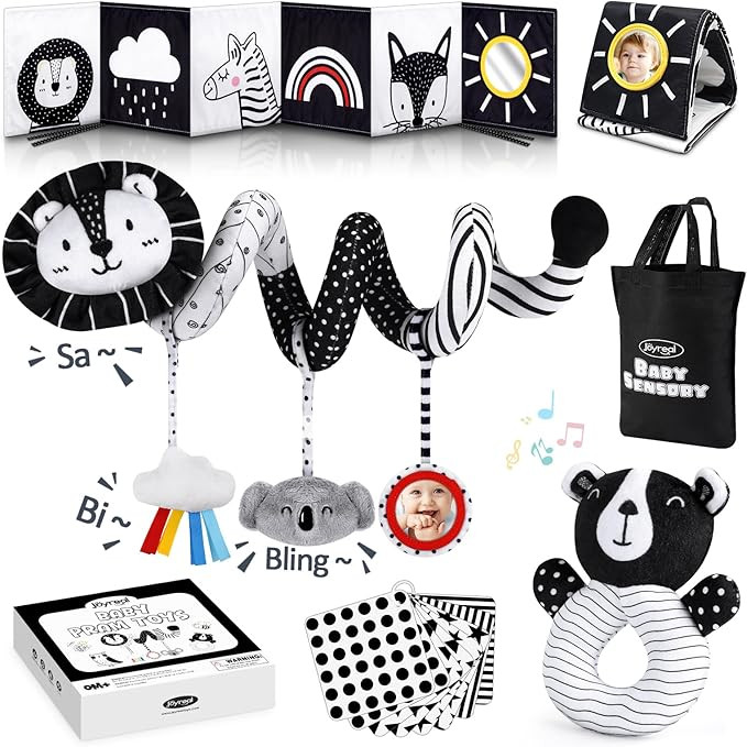Joyreal High Contrast Baby Toys for Newborn, Black and White Baby Sensory Toys with Car Seat Toys... | Amazon (US)