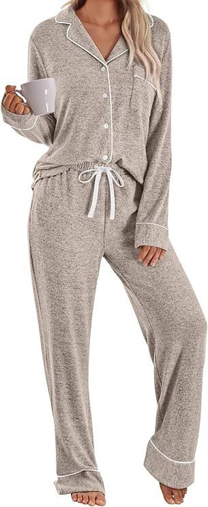 LILLUSORY Women's Long Sleeve Pajama Set - Soft Button-Down Top & Comfortable Drawstring Pants wi... | Amazon (US)