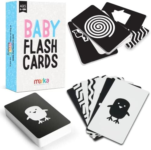 merka High-Contrast Baby Flashcards – Set of 50 Black-and-White Flash Cards for Visual Stimulat... | Amazon (US)