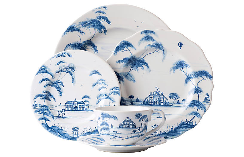 S/5 Country Estate Place Setting, Delft Blue | One Kings Lane