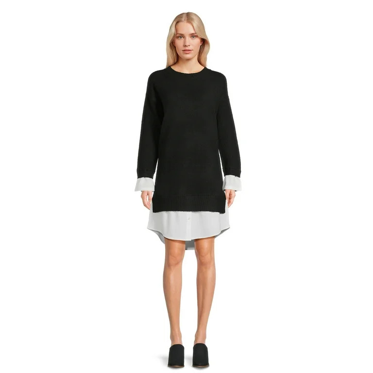 Time and Tru Women's Layered Look Sweater Dress, Sizes XS-XXXL | Walmart (US)