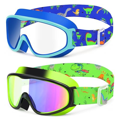 Vvinca Kids Swim Goggles 2 Pack, Cartoon Fabric Strap No Hair Pulling Swimming Goggles for Boys Girls 3-12, Anti-Fog Waterproof Wide View Mask, Soft Comfort Fit for Toddler Pool Beach Gift | Amazon (US)
