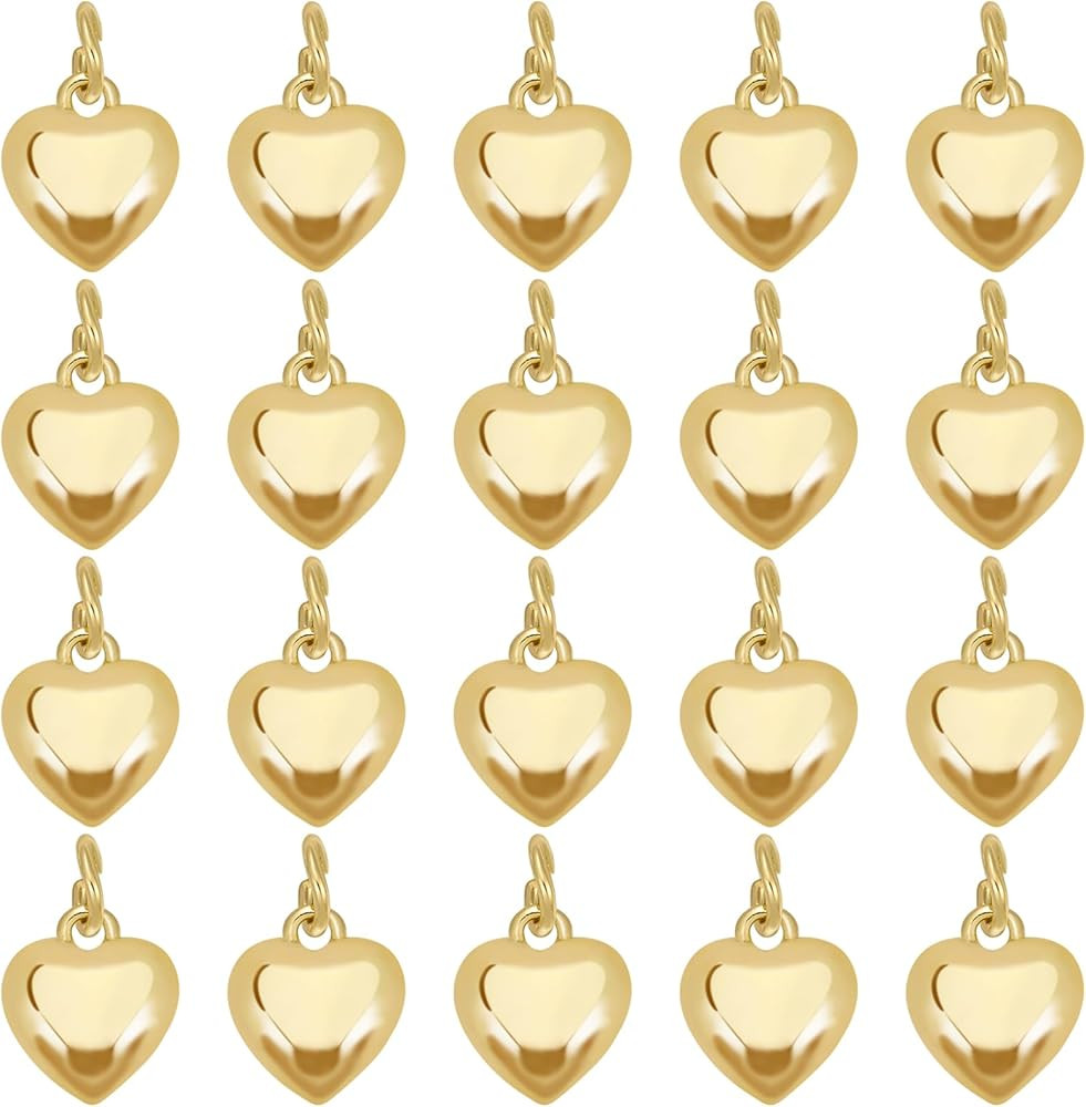 10/20/50pcs Real 18K Gold Plated Heart Charms Gold Heart Pendant Gold Filled Charms with Jump Rin... | Amazon (US)
