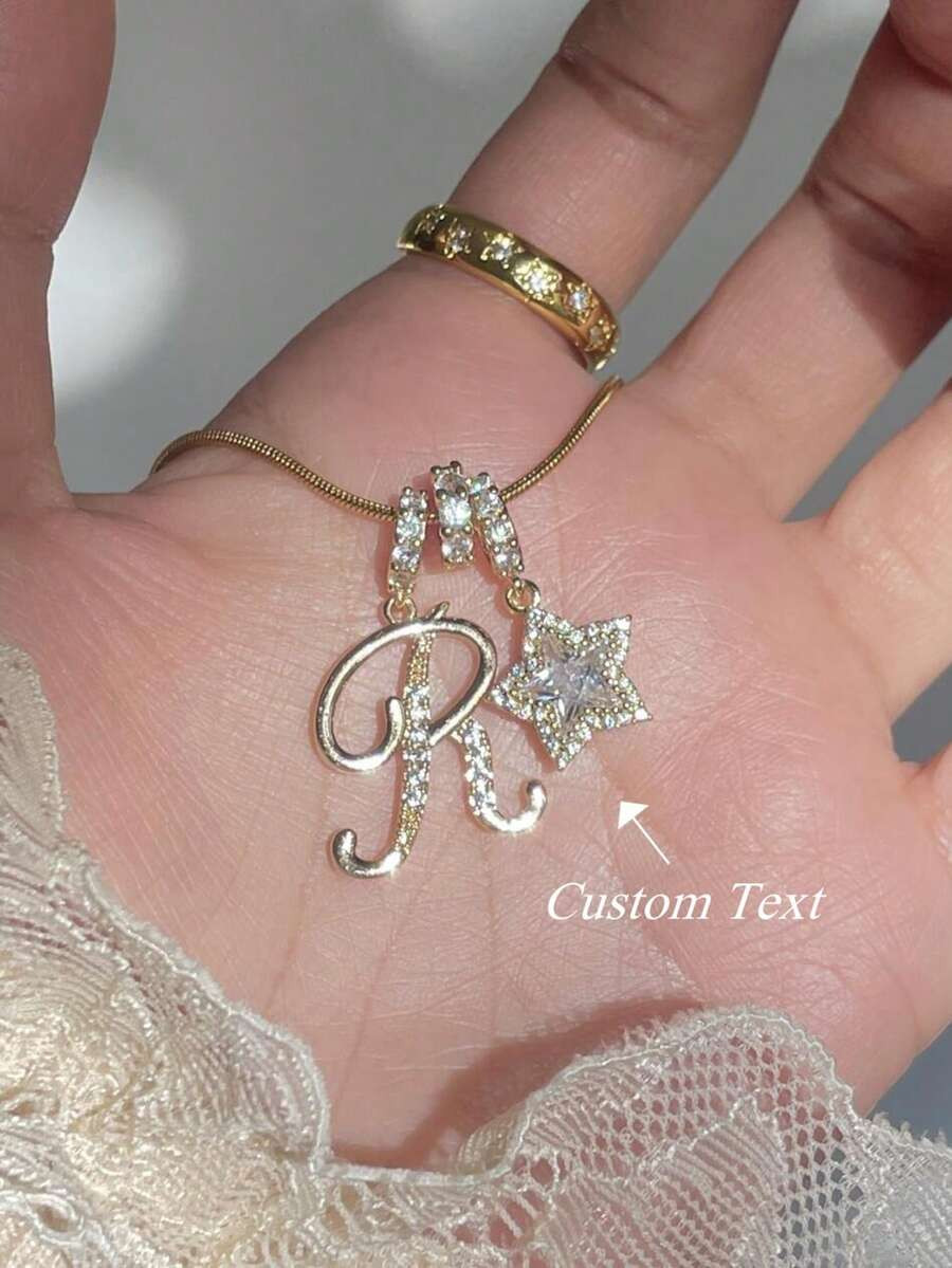 1pc Minimalist Cubic Zirconia Heart Gemstone Gold Initial Letter DIY Necklace, Customized Simple ... | SHEIN