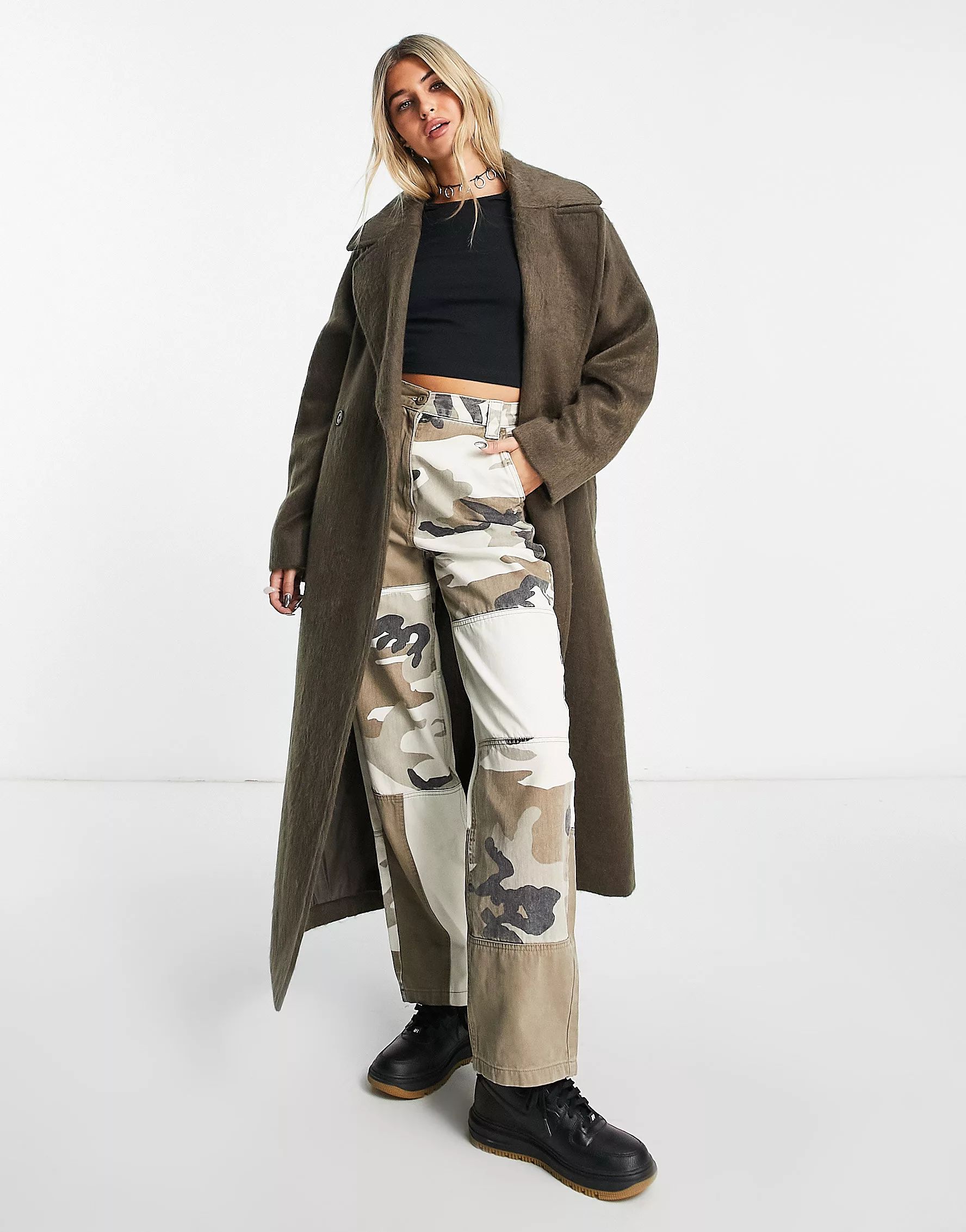 Weekday Kia oversized wool coat with tie waist detail in brown | ASOS (Global)