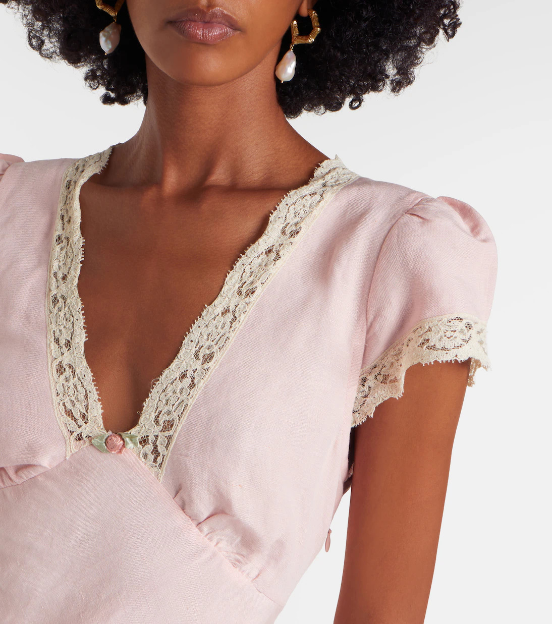 Bridal Clarice lace-trimmed linen-blend midi dress | Mytheresa (INTL)