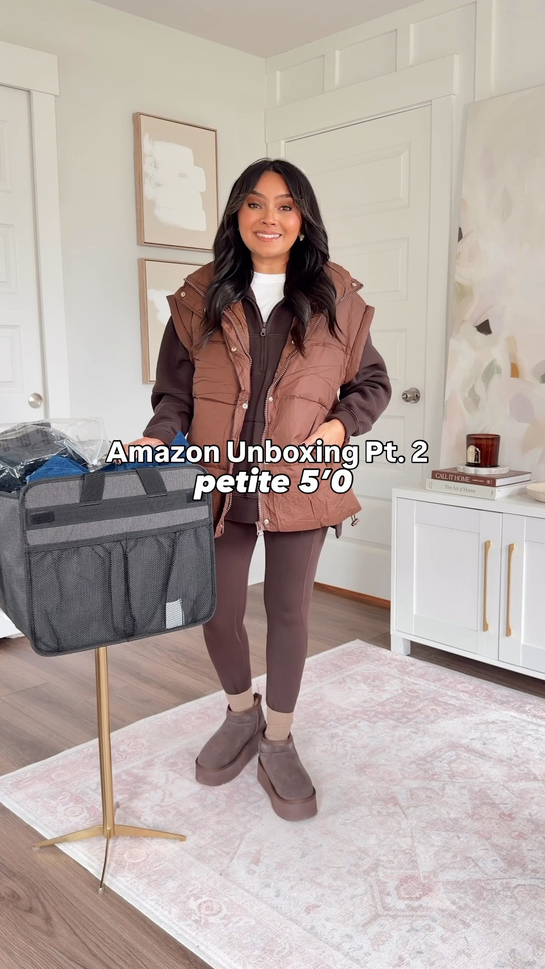 Amazon Unboxing Part 2!
For reference: I’m 5’0, 32b bra size, and 2/26 in bottoms, pear shaped. 
*Everything I share is unaltered! TTS means true to size.

Deep earth brown pullover size xs TTS
Deep earth brown leggings size medium regular length - these do come in short but I like the regular length for a full length legging and I size up a size for a comfortable waistband
Brown platform boots, similar to uggs size 6 - for reference my real Uggs, I wear a size 5 
Socks size 5-9 TTS

Black gingham jacket size xs TTS
Black 
Ribbed long sleeve cotton tees size small TTS
Black pants size small short
Brown Chocolate pants size small short
Burgundy sneakers size 6 TTS


Did not link the jeans that I DONT recommend but I did link the the black pair by the same brand that I love!
Army green top size xs
Brown cafe boots size 5.5 - size down a half size. 
Raw hem mom jeans size 4 - sized up one size 

Dark brown loung set size xs TTS
Brown vest size xs TTS
Brown and white sneakers size 6.5 TTS


amazon fall finds
fall basics
petite friendly outfits
cozy fall outfit
amazon fashion haul
fall wardrobe essentials
affordable fall style
shearling slippers
layering pieces
amazon outfit ideas
cozy capsule wardrobe
amazon loungewear
neutral fall fashion
everyday fall outfits
look for less fall finds
Anthropologie look alike 


Comment SHOP below to receive a DM with the link to this post on my LTK ⬇ https://liketk.it/5tQok #ltkpetite #ltkfindsunder50 #ltkstyletip

#LTKSaleAlert #LTKHoliday #LTKPetite