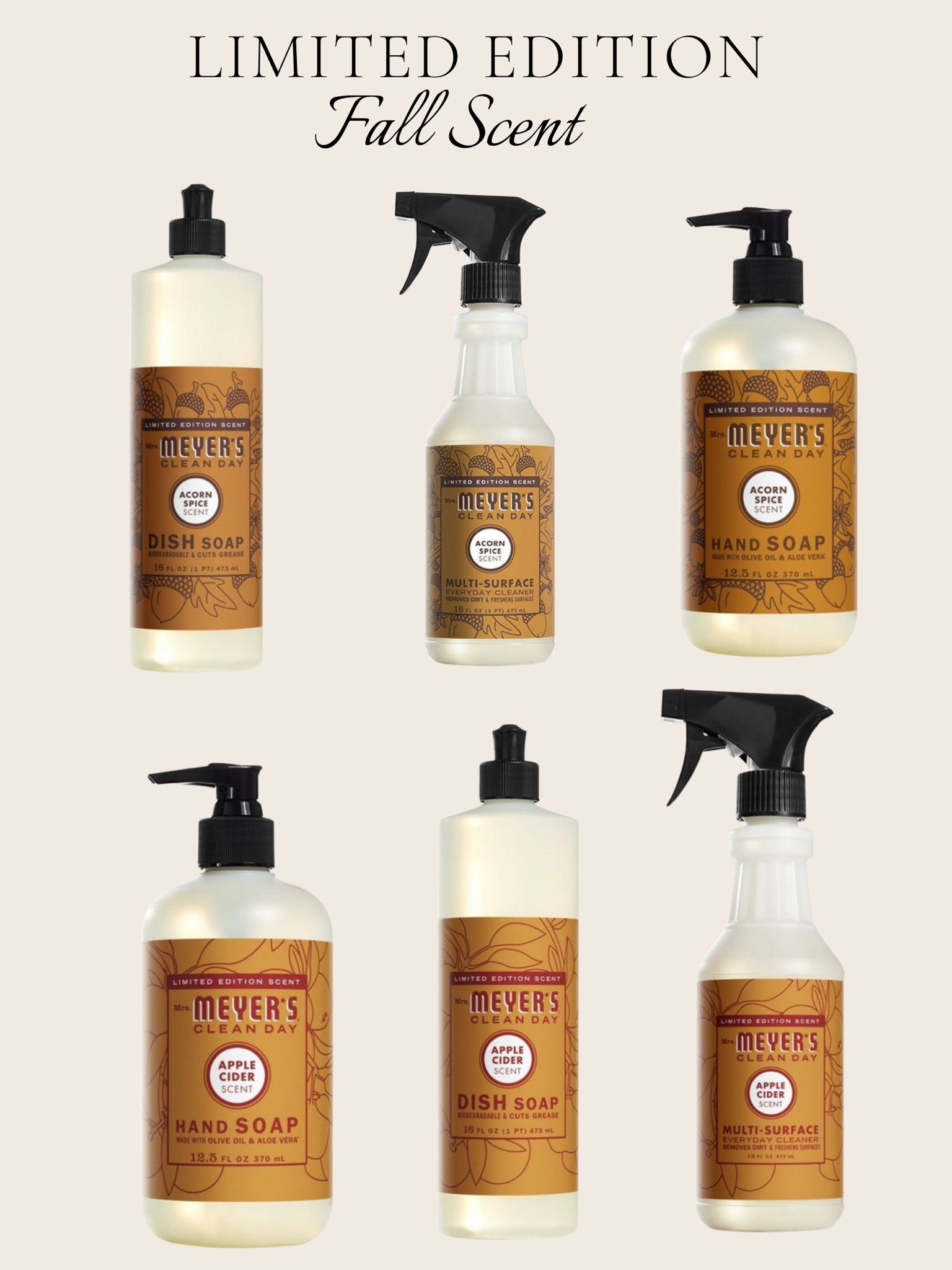Mrs. Meyers fall scents at target. Limited Edition. Apple cider. Acorn spice. Fall cleaning products. Fall scents. Mrs. Meyers soap. 

#LTKfamily #LTKhome #LTKSeasonal