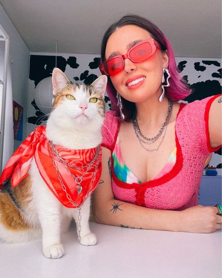 jeweled up for the day 💖

Champagne wears a pink and red knitted bow, cardigan, crochet, with silver, metallic chain, layered necklace and abstract, silver earrings, pony wears a orange and red wavy abstract colorful scarf with silver layered heart necklace. 

Dopamine dressing, maximalist, Maximalism, fashion style, colorful, vibrant, rainbow, eclectic, twins, matching. 

#LTKSeasonal #LTKstyletip #LTKfindsunder100