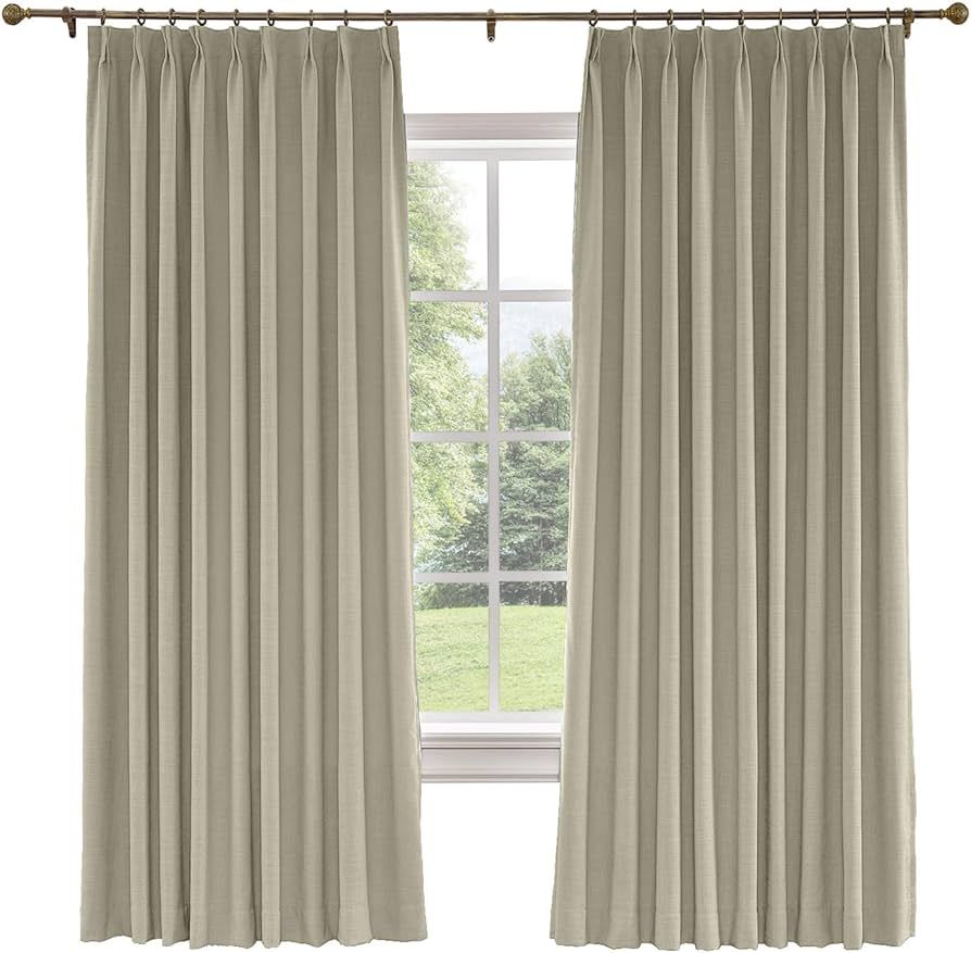 TWOPAGES 52 W x 96 L inch Pinch Pleat Darkening Drape Faux Linen Curtain with Blackout Lining Dra... | Amazon (US)