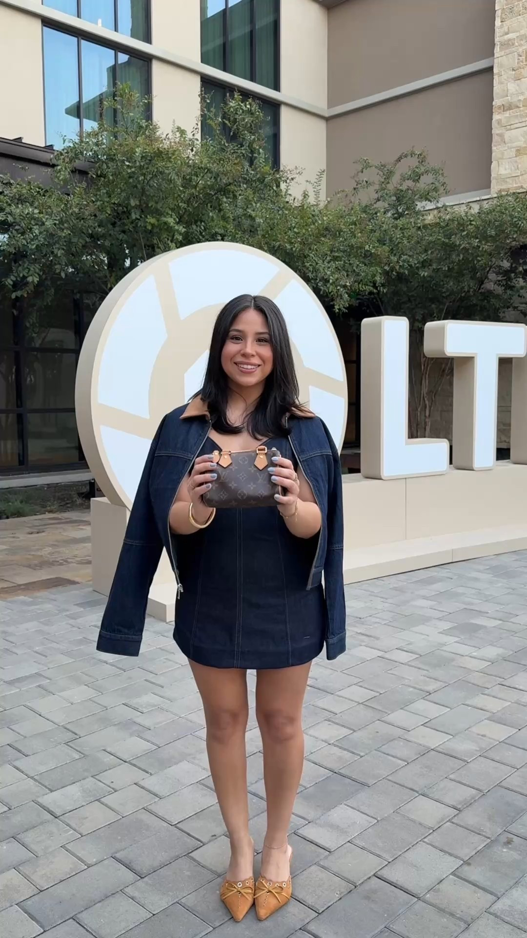 Outfit 1 
Denim dress: small petite 
Denim jacket: small 
Tan kitten heels: 7
Nano speedy bag 

Outfit 2 
Tube top: small 
Grey oversized blazer: small 
Skort: small 
Black sling back heels 

Outfit 3 
Dress: small 
Heels: 6.5
Red vanity bag 

Outfit 4 
Button up top: xs 
Pleated skort: small 
White heels: 7 
The row bag 

Outfit 5
Grey cardigan: xs 
Grey tailored skort w belt: medium 
Brown boots: 6.5 
Brown suede bag 

Outfit 6
Dress: small 
Heels: 6.5 
Metallic purse 

#LTKPetite #LTKCon #LTKStyleTip