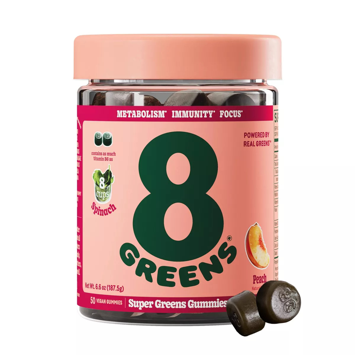 8Greens Daily Greens Vegan Gummies Dietary Supplement - Peach - 50ct | Target