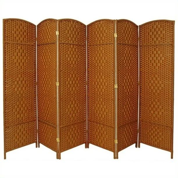 Oriental Furniture 6 Ft Tall Diamond Weave Fiber Room Divider, 6 panel, dark beige | Walmart (US)