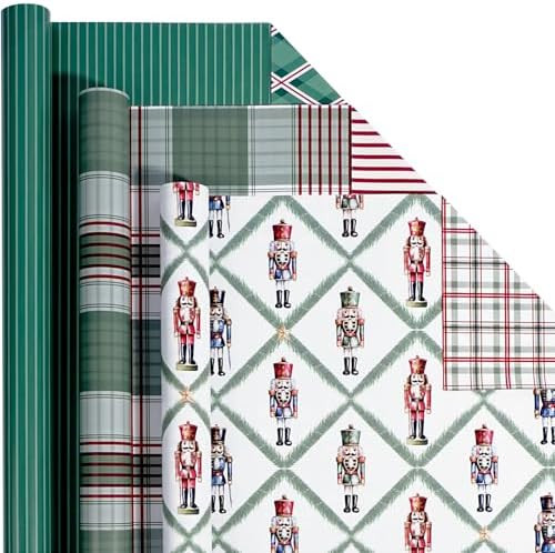 LaRibbons Reversible Christmas Wrapping Paper Mini Roll, 3 Rolls 17" x 120", Featuring Nutcracker... | Amazon (US)