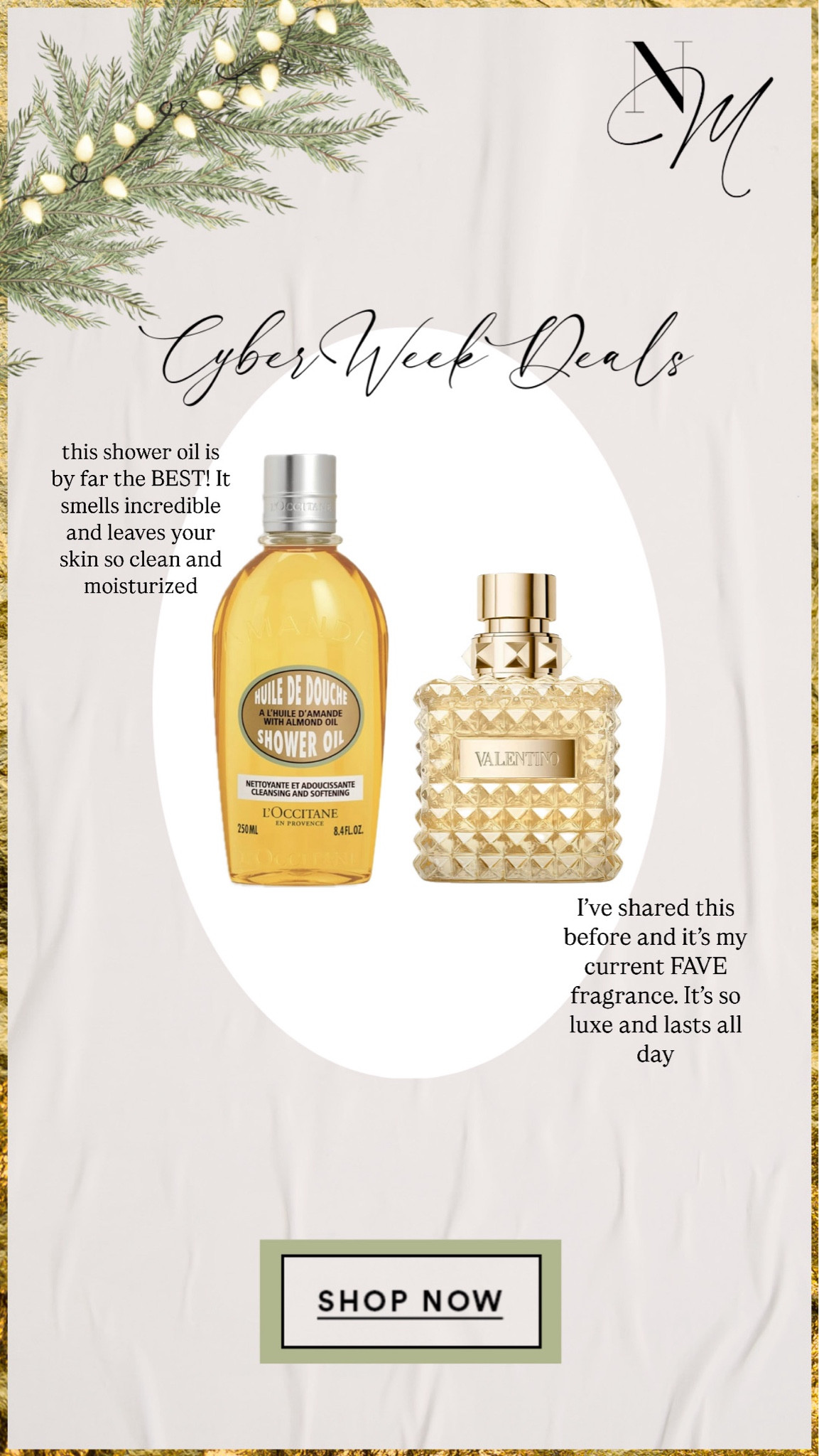 Cyber week deals! The best shower oil and fragrance by L’Occitane and Valentino! 

#LTKHoliday #LTKCyberWeek #LTKGiftGuide