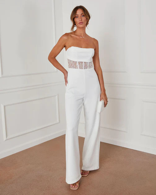 Center Of Attention Strapless Lace Jumpsuit - White - FINAL SALE | VICI
