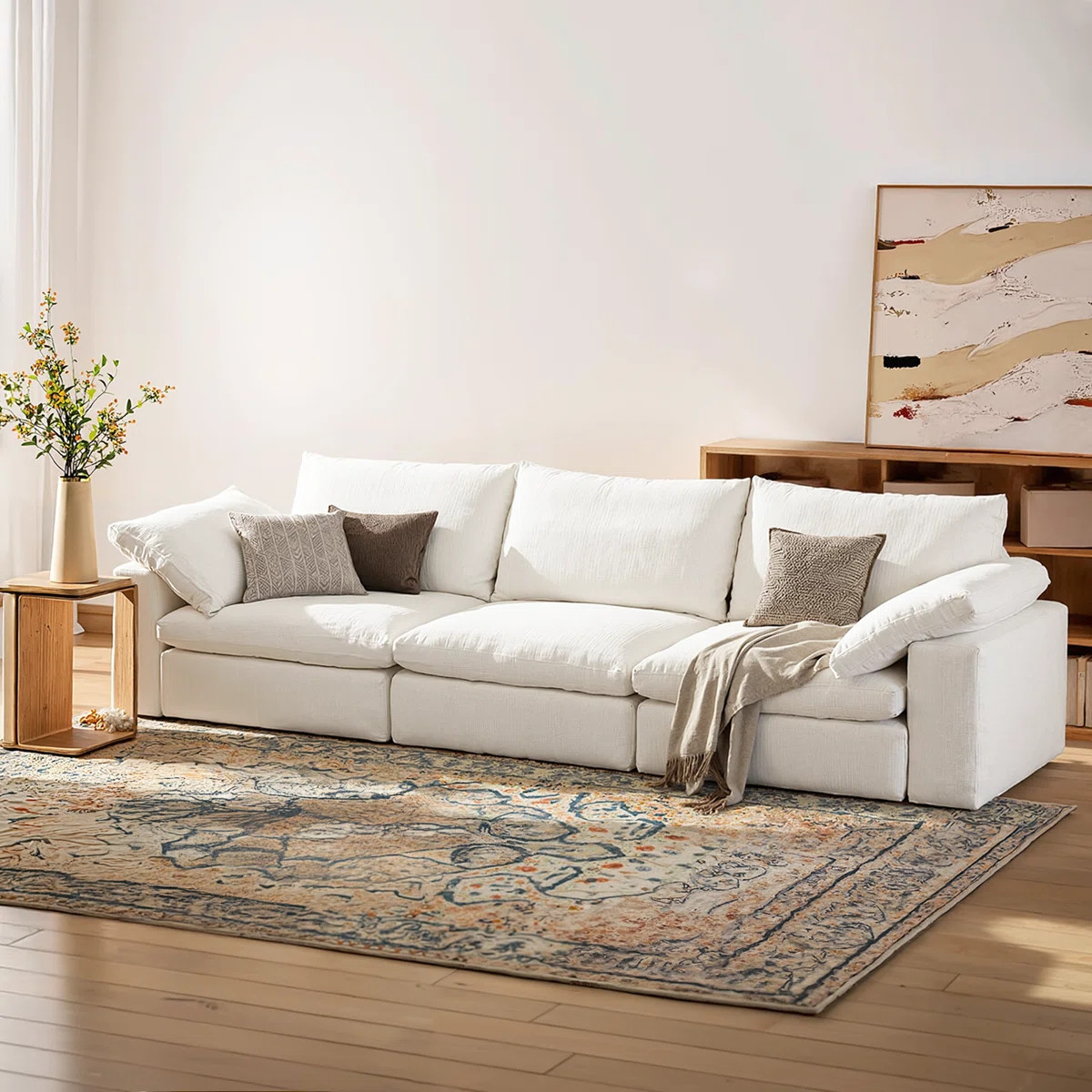 110.2" Modular Sectional Sofa, 3 Seater Comfy Cloud Couch, Oversized Upholstered Sofa, White | Wayfair North America