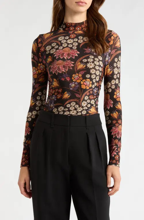 FARM Rio Lili Mock Neck Jersey Top in Black at Nordstrom, Size X-Small | Nordstrom