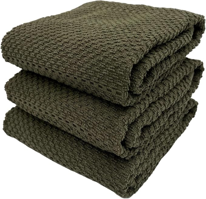 Olive Green Kitchen Hand Dish Towels: Oversized 28" x 18",100% Cotton Cloth Soft Cleaning Drying ... | Amazon (US)