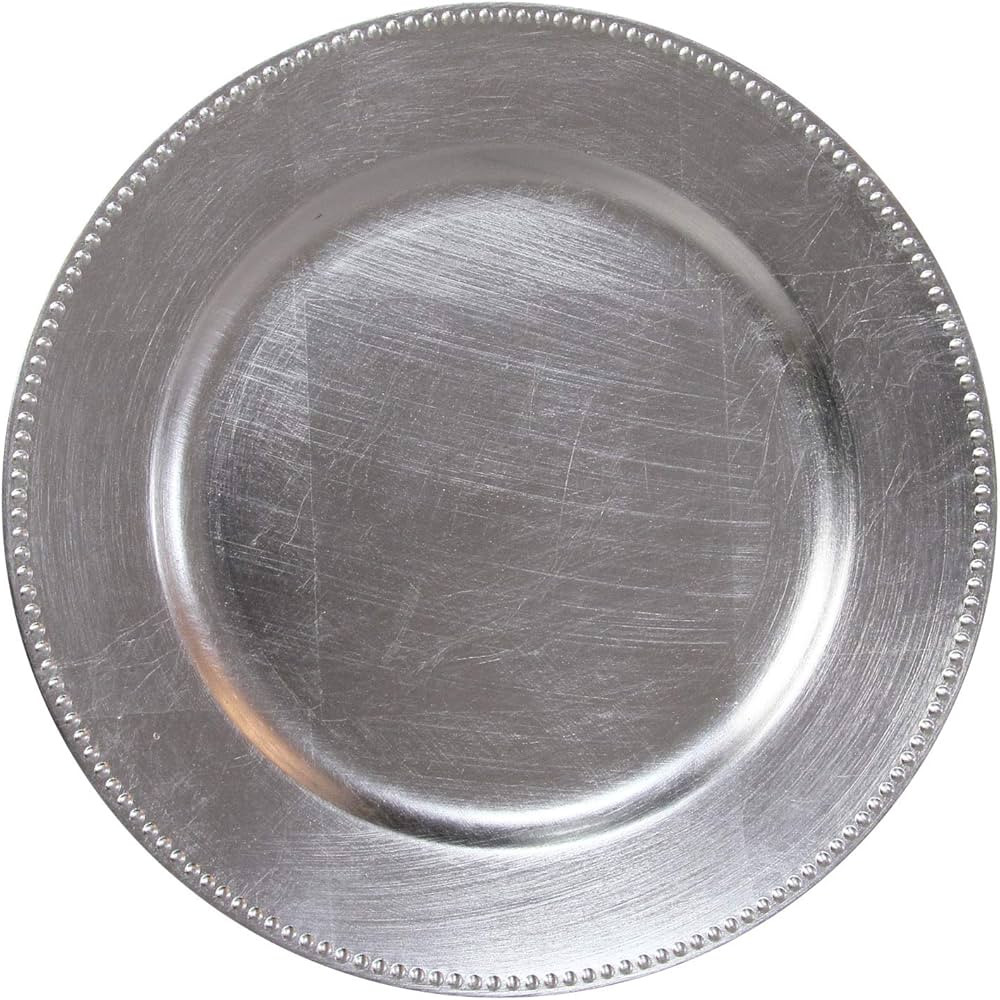 WELMATCH Silver Plastic Beaded Charger Plates - 12 pcs 13 Inch Round Wedding Party Decroation Met... | Amazon (US)