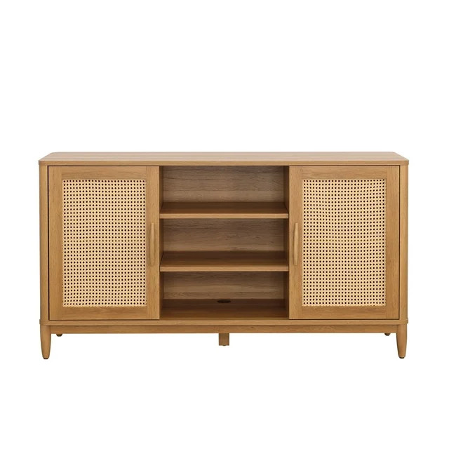 Better Homes & Gardens Springwood Cane TV Stand for TV's up to 65", Light Honey Finish | Walmart (US)