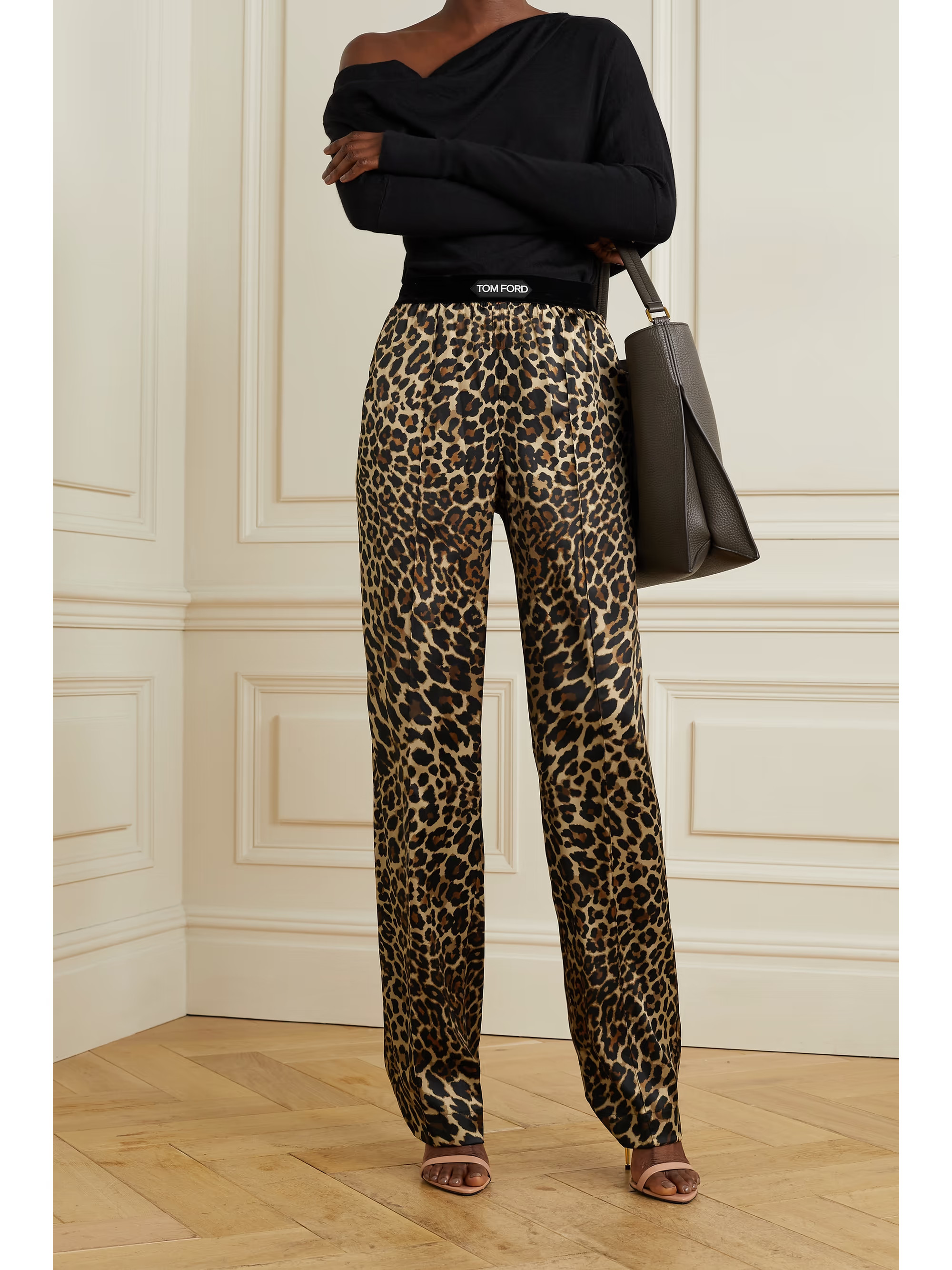 Velvet-trimmed leopard-print stretch-silk satin pants | NET-A-PORTER (US)