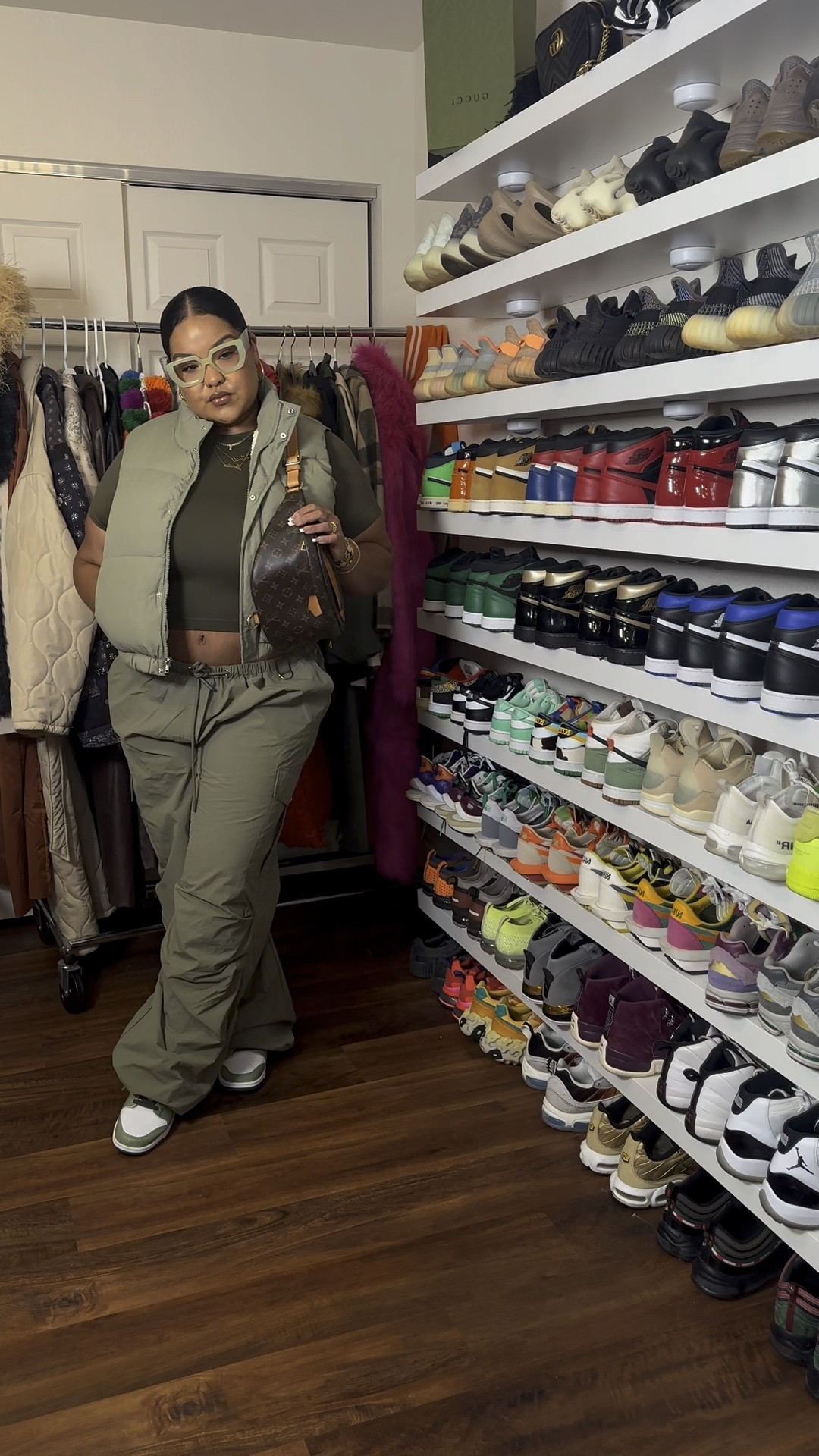 Olive fall neutral outfit idea Inspo target green dunks Nike plus size midsize winter khaki green parachute pants crop top puffer vest 

#LTKstyletip #LTKfindsunder100 #LTKplussize