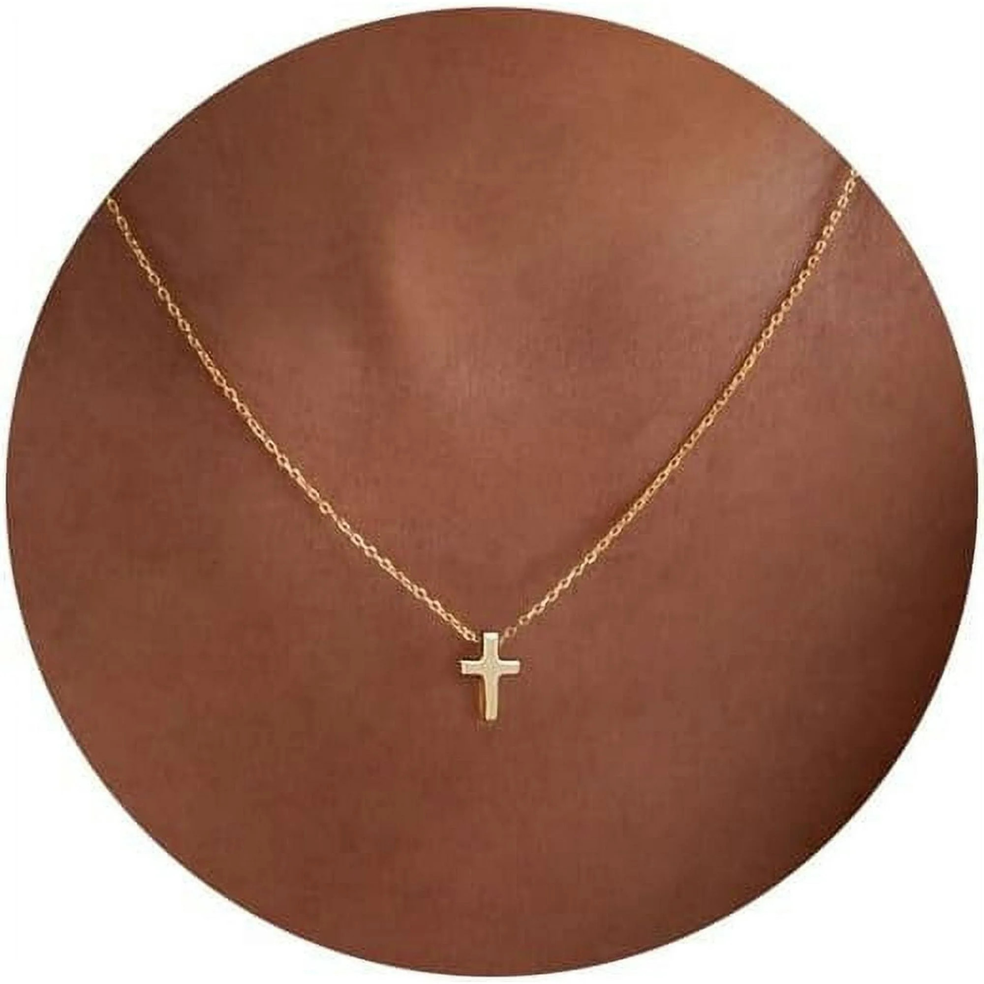 Cross Necklace, 14K Gold Plated Box Chain Cross Pendant Necklace Dainty Simple Silver Cross Tiny ... | Walmart (US)